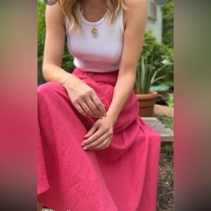 Fuchsia Pink Button Down A-Line Linen Skirt